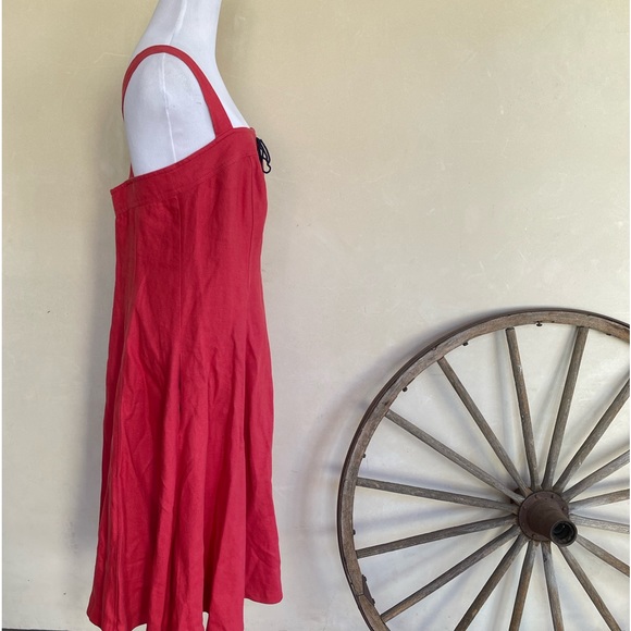 RALPH LAUREN Dress Cranberry Red 100% Linen Pockets Navy Lace-Up Zipper Sz 8 NEW - Picture 5 of 15